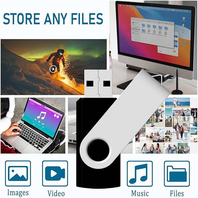 JBOS 2GB USB Flash Drive 20 Pack - 2GB USB Drives - Memory Stick - Swivel - USB2.0 - Pen Drive - Mixed Color