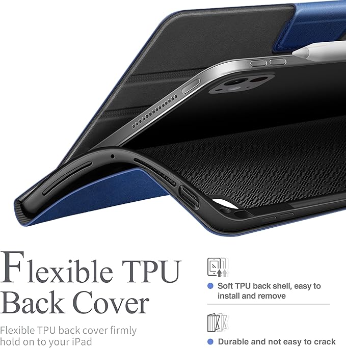 auaua Case for iPad Pro 13 Inch (M5/M4) 2025/2024, with Pencil Holder and Pocket, Multiple Viewing Angles, Magnetic Closure, Auto Sleep/Wake (Blue)