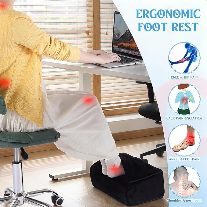 Novabright Foot Rest Under Desk, 3 Height Adjustable Ergonomic Foot Stool with Gel Textured Top and Cozy Pocket, Non-Slip Foam Footrest for Office Home Car(15" X 9" X 17.7",Parallel,Black)
