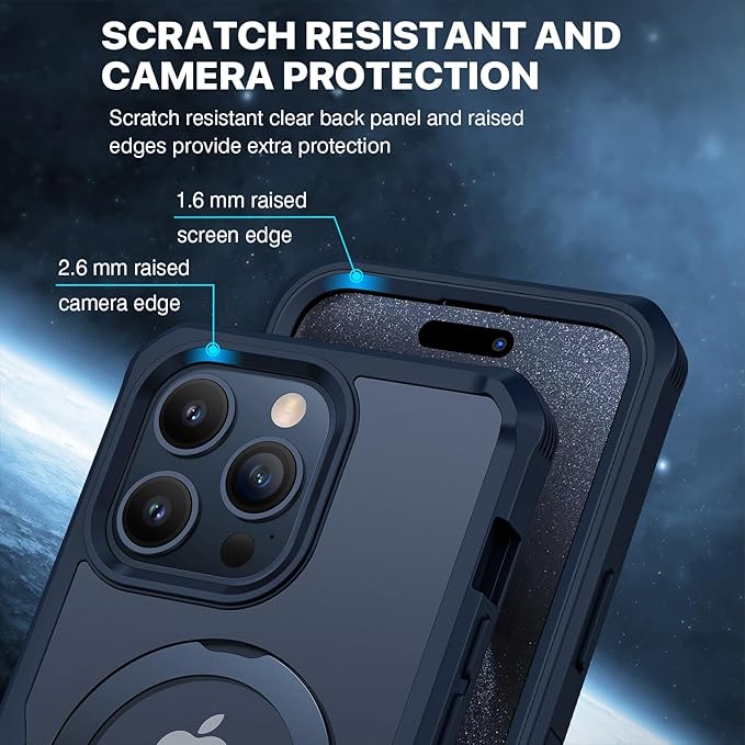 CENHUFO Privacy for iPhone 15 Pro Case, Full Body Phone Case [Compatible with Magsafe] Built-in 9H Tempered Glass Privacy Screen Protector and Magnetic Ring Stand, Clear Camera Lens Cover - Blue