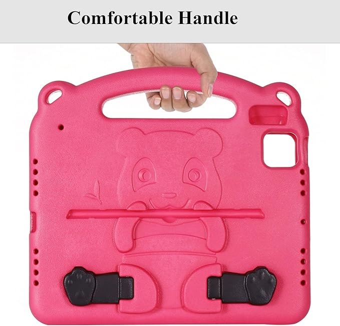 Case for Apple iPad Air 11 inch (M3/M2) & iPad Pro 11 inch Case (M5/M4) 2025/2024 with Kickstand/Handle Kids-Proof Lightweight Soft EVA Foam Shockproof Slim Stand Tablet Cover, Rose Panda
