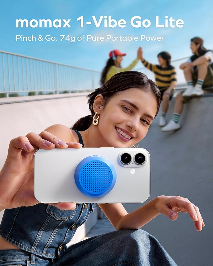 MOMAX Mini Portable Bluetooth Speaker - Magnetic Waterproof Speaker with Balanced Sound, 12H Playtime, Indoor Speaker True Wireless Stereo Pairing for Home, Bedroom, Bathroom, Gift Ideas, Black