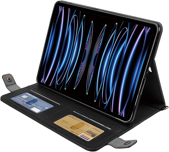 Handbag Case for iPad Pro 12.9-inch (4th/5th/6th Gen) & iPad Air 13" 2025/2024, Techcircle Folio Stand PU Leather Crossbody Wallet Case with Pencil Holder, Hand Strap & Shoulder Strap, Black
