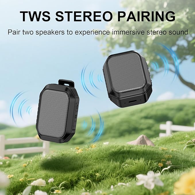 Wearable Bluetooth Speaker,IPX7 Waterproof Outdoor Speakers,Clip-On Wireless Small Portable Speaker with Bluetooth 6.0,TWS,Hands-Free Calls for Work,Golf,Camping