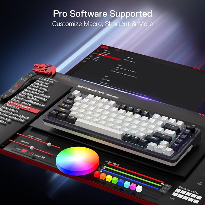 Redragon K673 PRO 75% Wireless Gasket RGB Gaming Keyboard, 3-Modes 81 Keys Compact Mechanical Keyboard Hot-Swap Socket, Dedicated Knob Control and 5-Layer Noise Dampening, Linear Red Switch