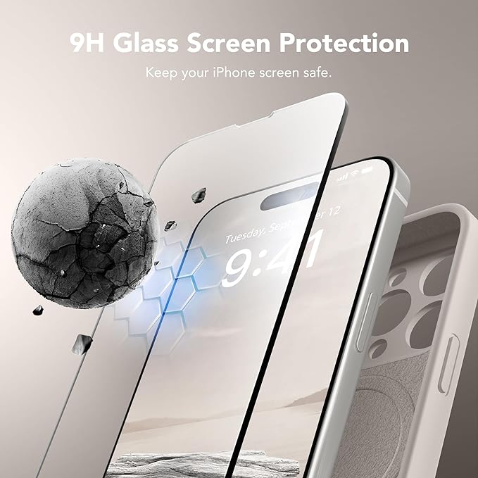 Magnetic for iPhone 15 Pro Max Case, Compatible with MagSafe, [Full Camera Protection][Screen Protector] Silicone Shockproof Protective Phone Case for iPhone 15 Pro Max 6.7", Stone