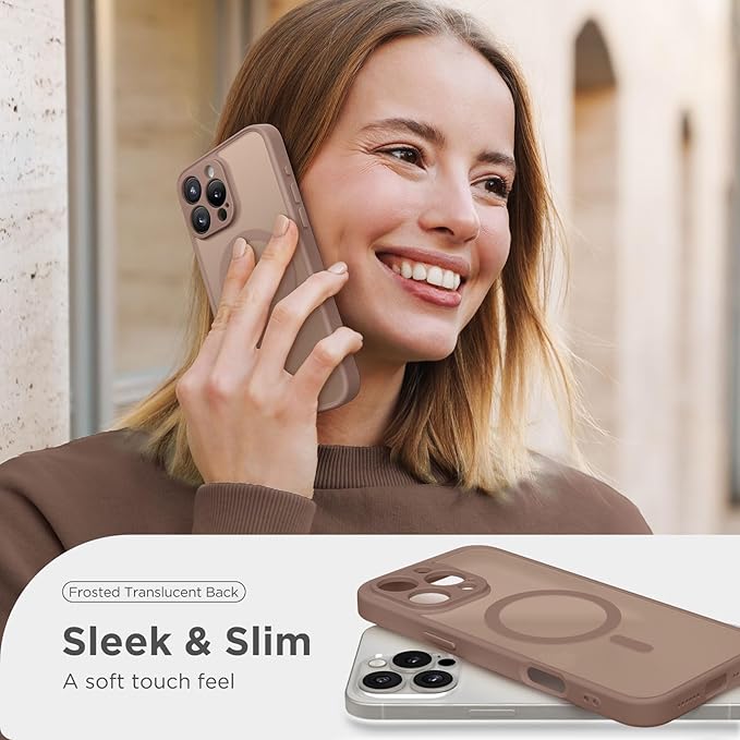 CAPRARO Magnetic Compatible with iPhone 16 Pro Case, Upgraded [Full Camera Protection] [Compatible with MagSafe] Protective Translucent Matte Women Girl Phone Case Cover, Brown