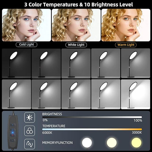 10.5" Desk Ring Light with Stand 10-Level Dimmable LED Key Light with Phone Holder, Stable Zoom Lighting for Computer Video Calls Conference Recording Streaming Home Office Podcast Photography