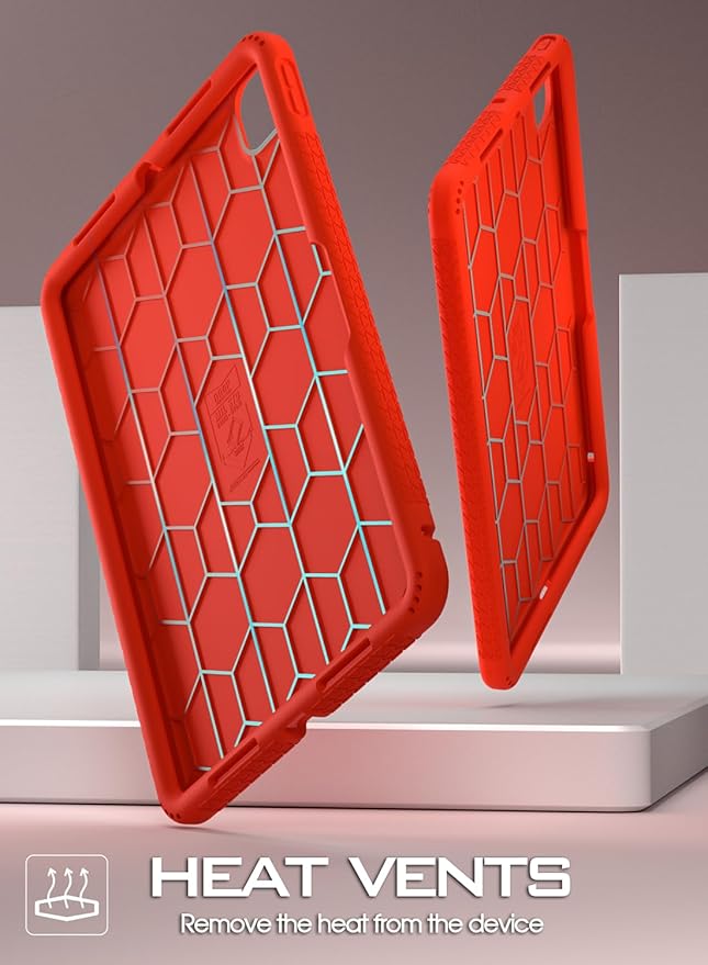Poetic TurtleSkin Case for iPad Pro 11 Inch (M5) 2025/ (M4) 2024, Heavy Duty Shockproof Rugged Kids Friendly Drop Protection Silicone Cover Case, Red