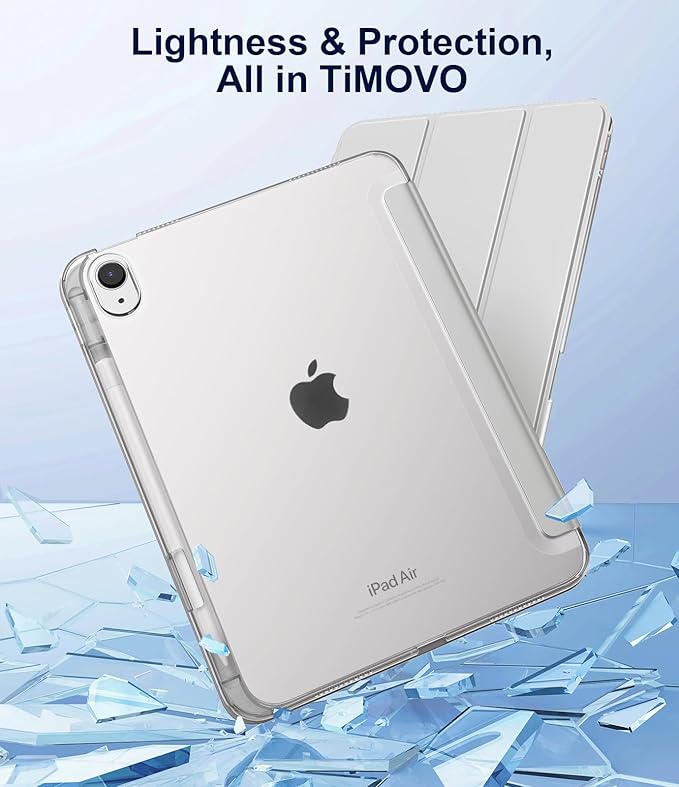 TiMOVO Case for iPad Air 11 Inch M4 2026/M3 2025/M2 2024, iPad Air 5th Generation 2022/4th Gen 2020 10.9 Inch with Pencil Holder, Stand Cover with Translucent Back, Auto Wake/Sleep, Apricot Gray