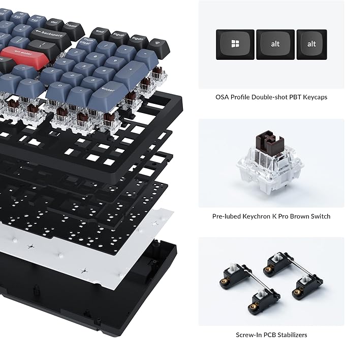 Keychron K4 Pro Custom Wireless Mechanical Keyboard, 100 Keys Hot-swappable QMK/VIA Programmable Macro with K Pro Brown Switch RGB Backlit Compatible with Mac Windows Linux - Black