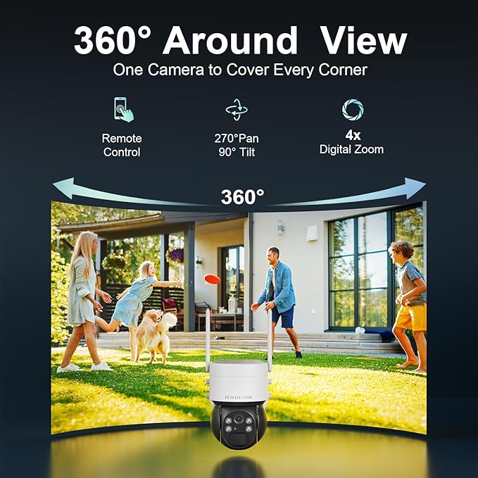 HOSAFE.COM Solar Security Cameras Wireless Outdoor, WiFi Cameras for Home Security, Outdoor Camera with 360° View, 2K HD Color Night Vision, 2-Way Audio, SD/Free Cloud Storage (Need Apply), 2 Packs