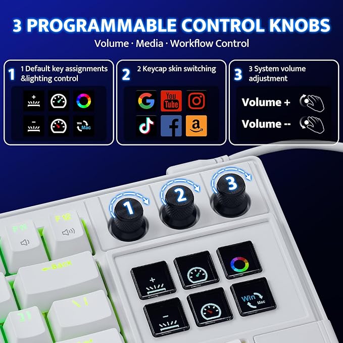 darkFlash K87PRO TKL Mechanical Keyboard with 6 LCD Stream Control Keys & 3 Media Knobs – Gasket Mount, Hot-Swappable RGB Gaming & Streaming Macro Keyboard for PC & Mac (White)