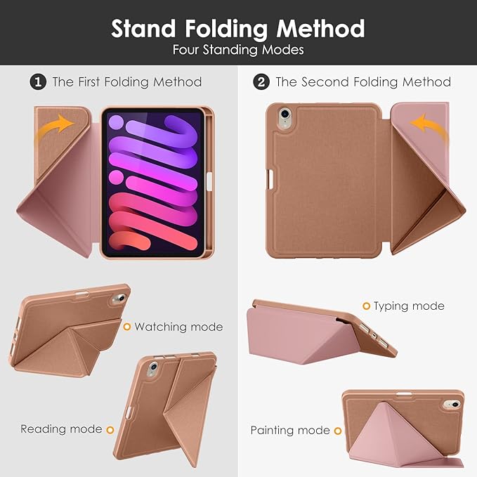 DTTO Case for iPad mini 7 (A17 Pro) 2024 / iPad mini 6 2021 8.3 inch with Pencil Holder, Multi-Angle Magnetic Standing Cover for iPad mini 7th/6th Generation [Auto Wake/Sleep], Rose Gold