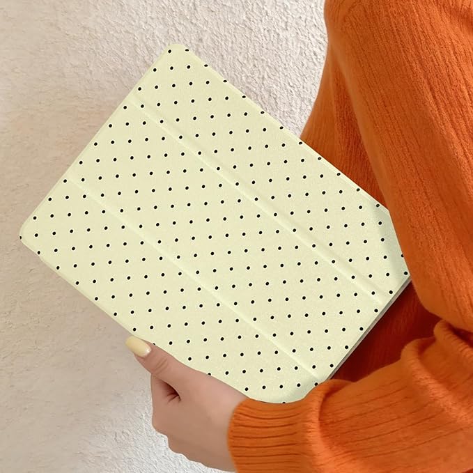 Lovmooful Compatible for iPad 9/8/7 (10.2-Inch,2021/2020/2019 Model,9th/8th/7th Generation) Case with Pencil Holder Cute Polka Dot with Aesthetic Design Soft TPU Trifold Stand Protective-Yellow