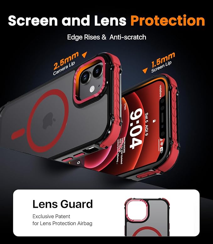 DEERLAMN Strong Magnetic Case for iPhone 12/12 Pro 6.1-Inch,[Compatible with Magsafe][Military Grade Drop Protection] Translucent Matte Shockproof Protective Phone Cover-Frosted Red