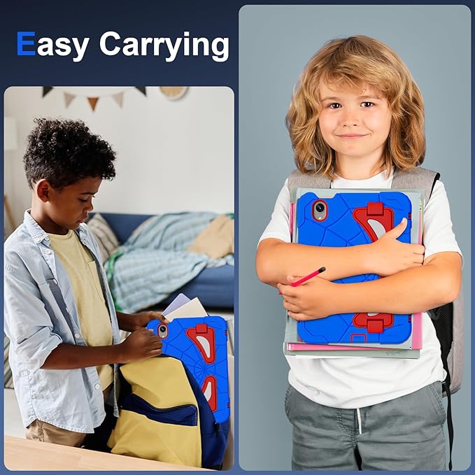 AKABEILA Compatible with Apple iPad mini 6 2021/iPad mini 7 2024 Tablet Case，Lightweight Shockproof Rugged Protective Cover with Kickstand for Kids Children Boys Babies Blue Red