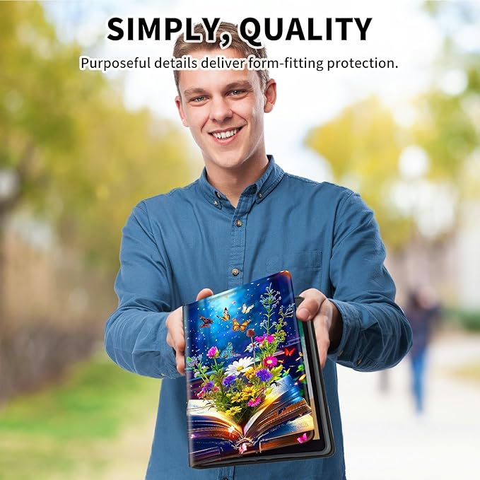 for Amazon Kindle Fire HD 10 (9th/7th/5th Generation, 2019/2017/2015 Release) 10.1" Tablet Case, Slim Kickstand Stand Leather Smart Cover with Auto Wake/Sleep, Book Flower