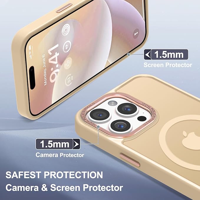 Newfuture Magnetic for iPhone 15 Pro Case [Compatible with Magsafe] [Military Grade Drop Protection] Translucent Matte Anti-Fingerprint Shockproof Phone Case for iPhone 15 Pro 6.1 inch, Creamy Yellow