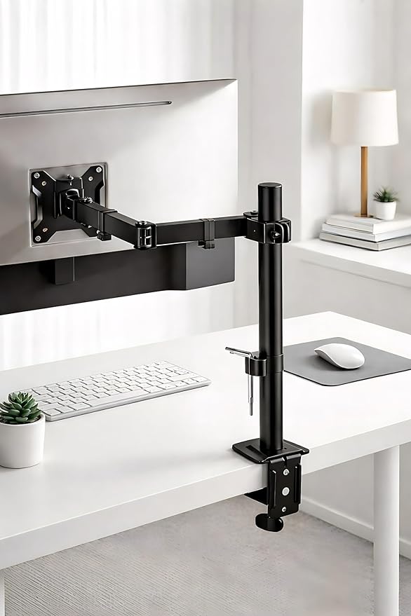 monTEK Extra-Long Single Monitor Mount for 17-32 inches Screen, Fully Adjustable Articulating Desk Monitor Stand up to 22lbs Capacity, Computer Mount with C Clamp and Grommet Base, Max VESA 100x100mm