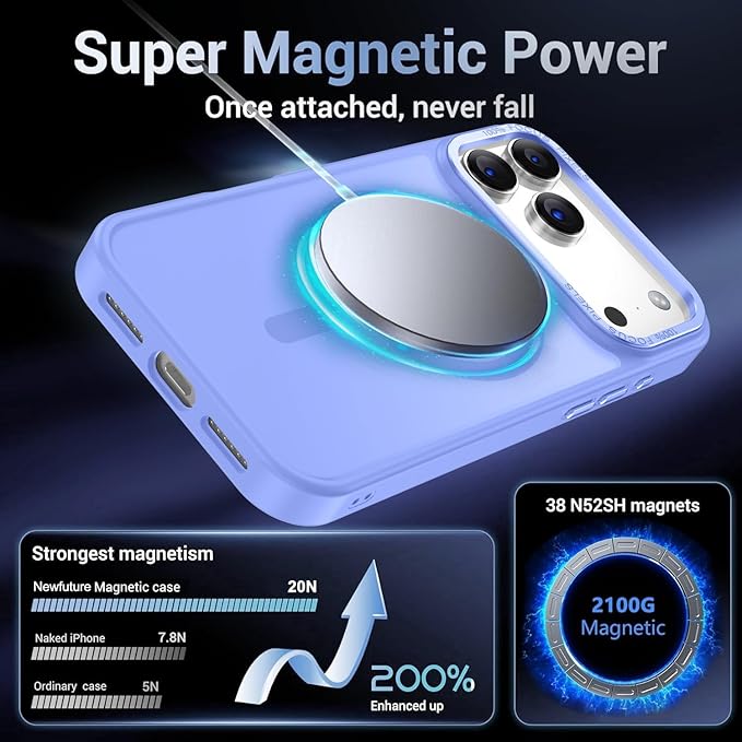 Newfuture Magnetic for iPhone 17 Pro Max Case [Compatible with Magsafe] [Military Grade Drop Protection] Translucent Matte Anti-Scratch Shockproof Protective Phone Cover 6.9 Inch, Light Purple