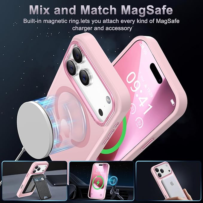 Newfuture Magnetic for iPhone 17 Pro Case [Compatible with Magsafe] [Military Grade Drop Protection] Translucent Matte Anti-Scratch Shockproof Protective Phone Cover 6.3 Inch, Tender Pink