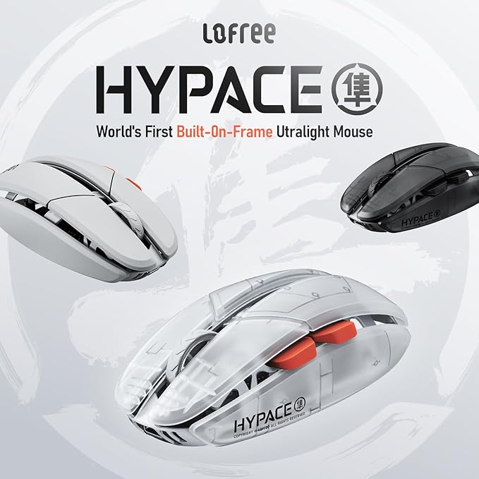 LOFREE Hypace Ultra-Lightweight Wireless Gaming Mouse, 47g, PAW3950 Sensor, 40K DPI, 8K Polling Rate, Mg Alloy Frame, Tri-Mode(Bluetooth/2.4GHz/Wired), 100Hrs Battery for PC/Mac (Crayon Grey)