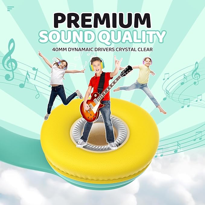 JoySpark Kids Bluetooth Headphones, Lightweight Wireless Headphones for Kids, 85/94dB Volume Limited, 60 Hours Playtime, Bluetooth 5.3, Over-Ear Toddler Headsets with Built-in Mic-Green