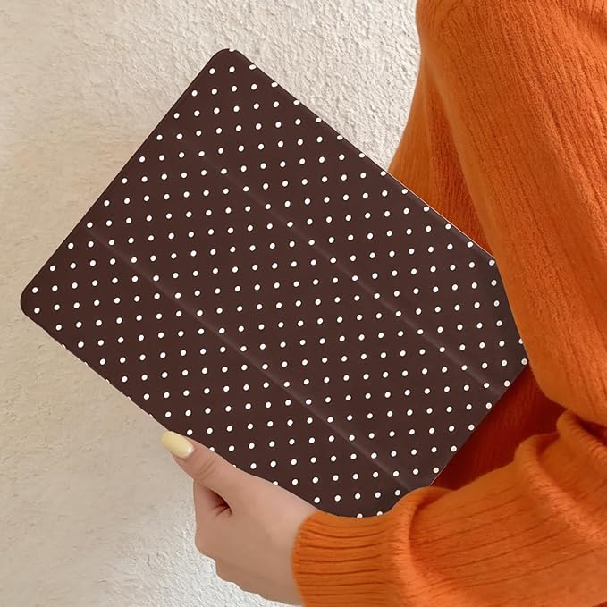 Lovmooful Compatible for iPad 9/8/7 (10.2-Inch,2021/2020/2019 Model,9th/8th/7th Generation) Case with Pencil Holder Cute Polka Dot with Aesthetic Design Soft TPU Trifold Stand Protective-Brown
