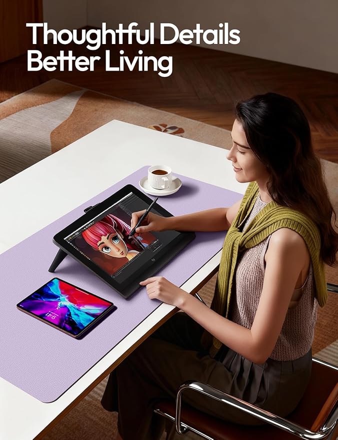 YSAGi Leather Desk Pad Protector, Office Desk Mat, Large Mouse Pad, Non-Slip PU Leather Desk Blotter, Laptop Desk Pad, Waterproof Desk Writing Pad for Office and Home (Light Purple, 47" x 17")