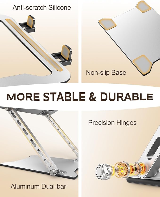 RIWUCT 2026 Ultra-Slim Portable Laptop Stand for Desk, Height Adjustable & Dual-Bar Support Laptop Riser Holder, Ventilated Computer Stand Mount, Compatible with MacBook/Dell/HP(10-15.6")