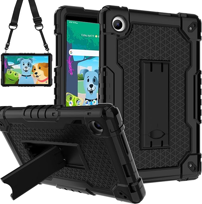 Case for for AT&T Amigo Jr. Tab 8 inch Tablet 9136K - [Built-in Kickstand] Anti Slip Kids Friendly Shockproof Silicone Protective Cover (Black)
