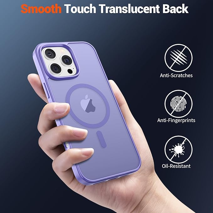 SUPFINE Magnetic for iPhone 16 Pro Case (Compatible with MagSafe) (Military Grade Drop Protection) Slim Translucent Matte Shockproof with Anti-Fingerprint Phone Case,Purple