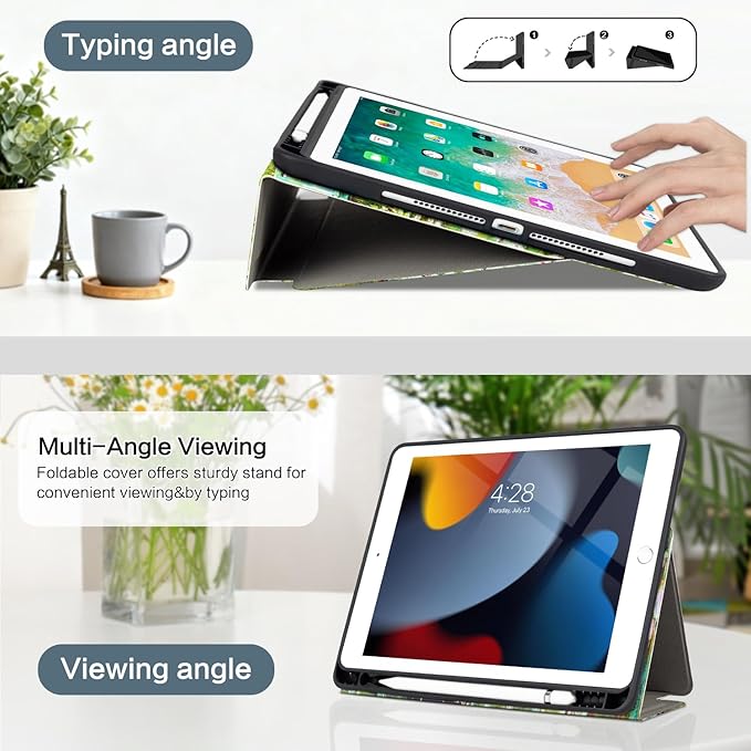 Vimorco Case for iPad Air 3rd 2019, for iPad Pro 10.5 inch 2017/2019, for iPad 9th/8th/7th Generation 10.2 inch,4 Viewing Angles,Pencil Holder,Full Protective Cover,Auto Sleep/Wake,Water Lily and Cat