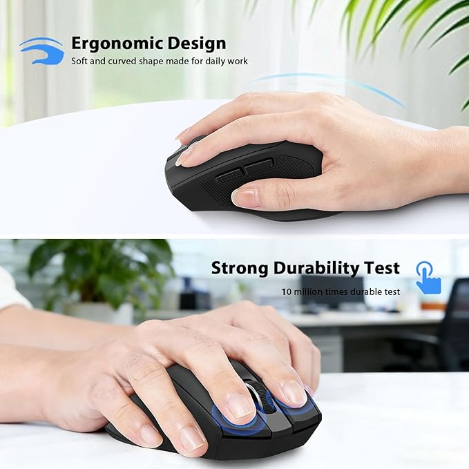 Redragon Wireless Mouse, 2.4GHz Ergonomic Optical Mouse with USB Receiver, 18 Months Battery Life, 5-Level 4000 DPI, 6 Button Computer Mouse for Laptop, Windows, Mac, PC, Chromebook