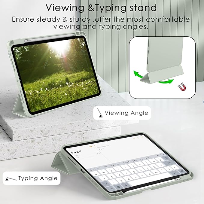 ZryXal iPad Pro 11 Inch Case (M5) 2025/ (M4) 2024 (Model: A2836/A2837/A3006), Trifold Stand Smart Cover with Pencil Holder and Soft TPU Back, Auto Wake/Sleep (Sega Green)