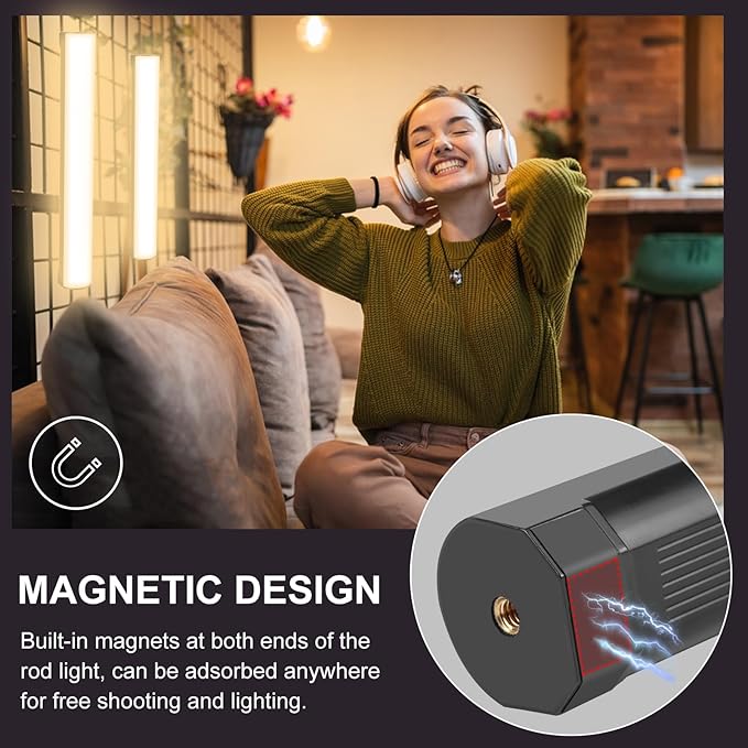 114 LEDs RGB Video Light Wand, Magnetic Handheld Magnetic Tube Light 2500K-9000K CCT & 20 Scene Modes with 3000mAh Battery, 95+ CRI, 120° Beam Angle for Photography YouTube TikTok Vlog
