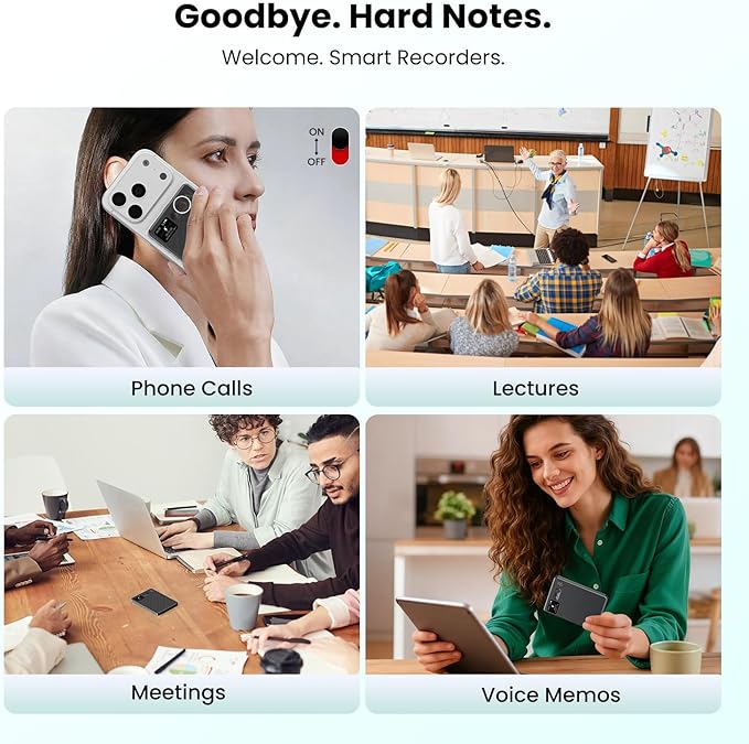 AI Voice Recorder, Note Taking Device, Transcribe & Summarize, Voice Recorder With Display, App Control, Supports 132+ Languages, 100H, 64GB, Magnetic Audio Recorder for Lectures Meetings Calls, Black