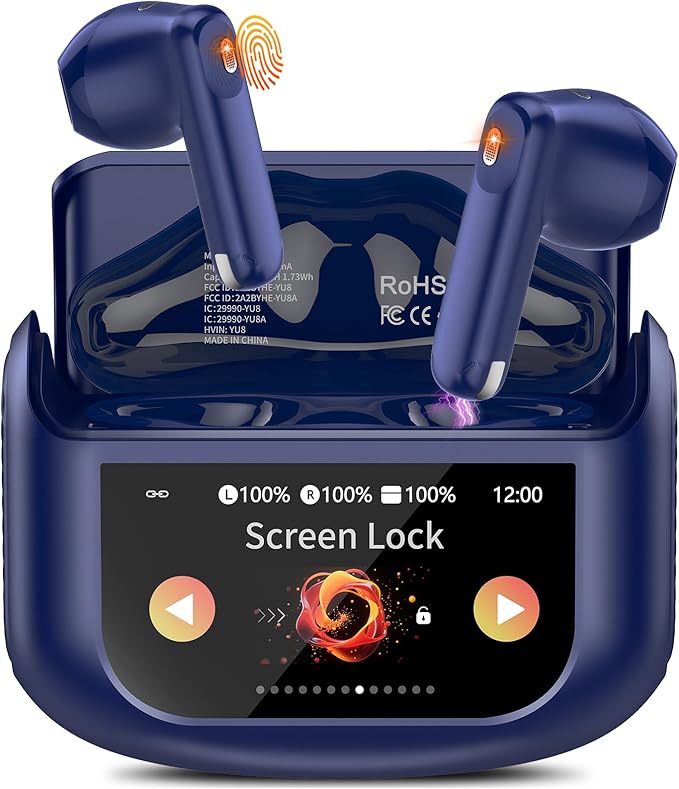 Wireless Earbuds, Bluetooth 5.4 Headphones with Multifunctional Touch Screen, 48H Hi-Fi Stereo Ear Buds with ENC Noise Cancelling Mic/5 EQ Modes Earbuds, IPX7 Earphones for iOS Android Dark Blue