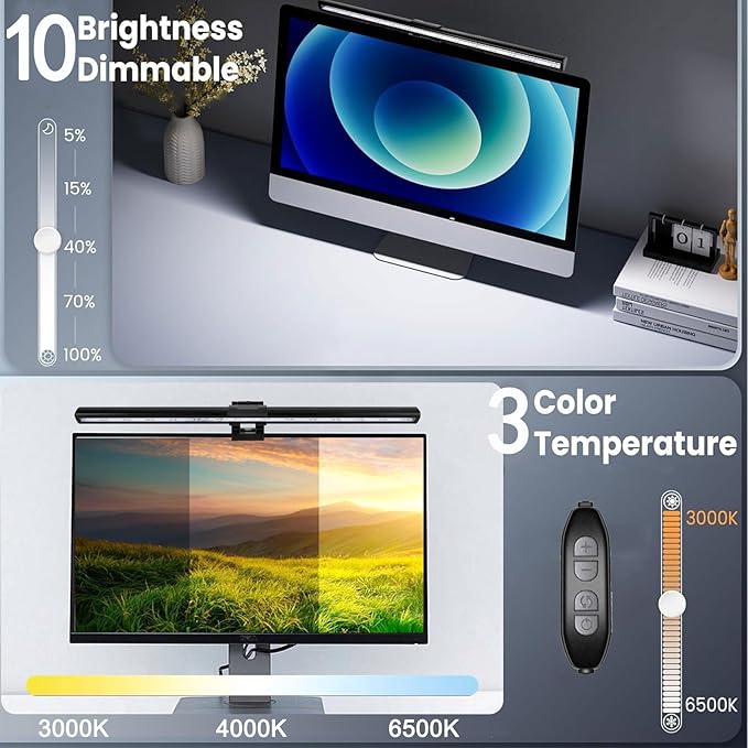 Computer Monitor Lamp, Screen Light Bar Eye Caring, Keyboard Lamp with Clamp/Adjustable Brightness and 3 Color Temperature/No Screen Glare/Space Saving/USB Powered/for Home&Office-40cm