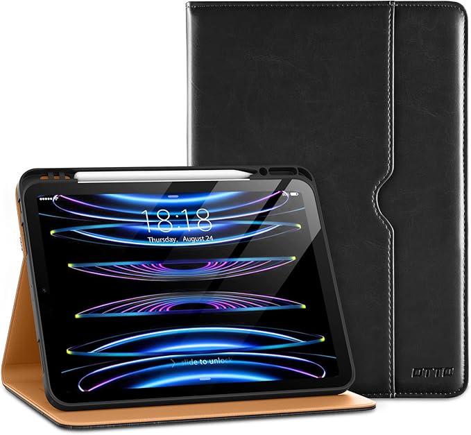 DTTO for iPad Pro 12.9 6th / 5th / 4th / 3rd Generation Case 2022/2021/2020/2018, Premium Leather Folio Stand Cover with Built-in Apple Pencil Holder -Auto Wake/Sleep and Multi Viewing Angles,Black