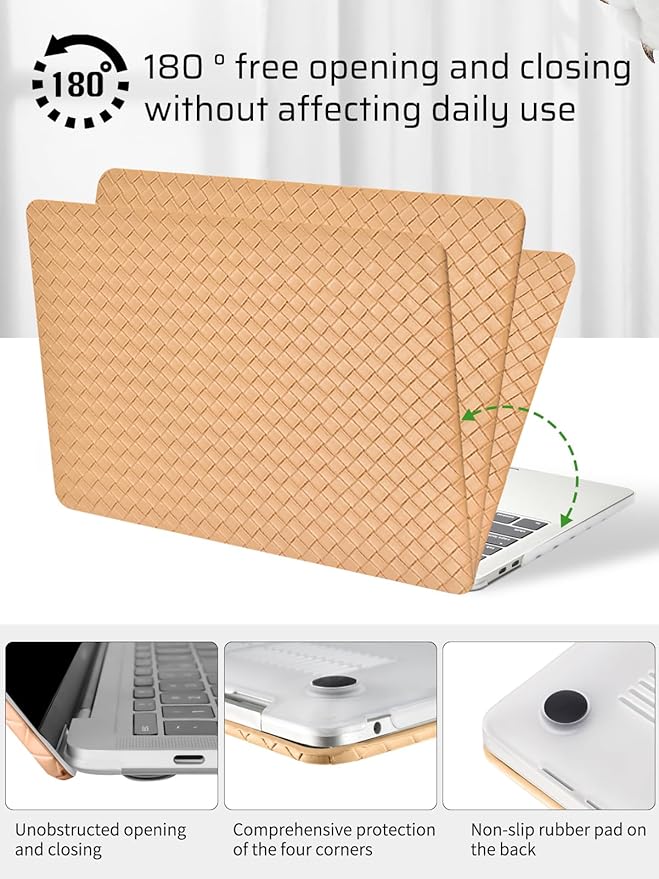 Seorsok Compatible with MacBook Pro 13 inch Case M2 2023-2021-2016 A2338 M1 A2251 A2289 A2159 A1989 A1708 A1706,Leather Plastic Hard Shell&Transparent Keyboard Cover,Brown Tartan PVC No Logo Cutout
