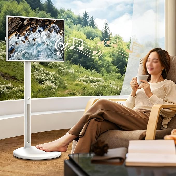 21.5"/24"/27"/32" Portable Smart Screen On Wheels, 4K Touchscreen Display, Build-in 4K Camera, Rolling TV, Built-in Battery (6-8H), Remote Control, 8+128GB Storage 32inches