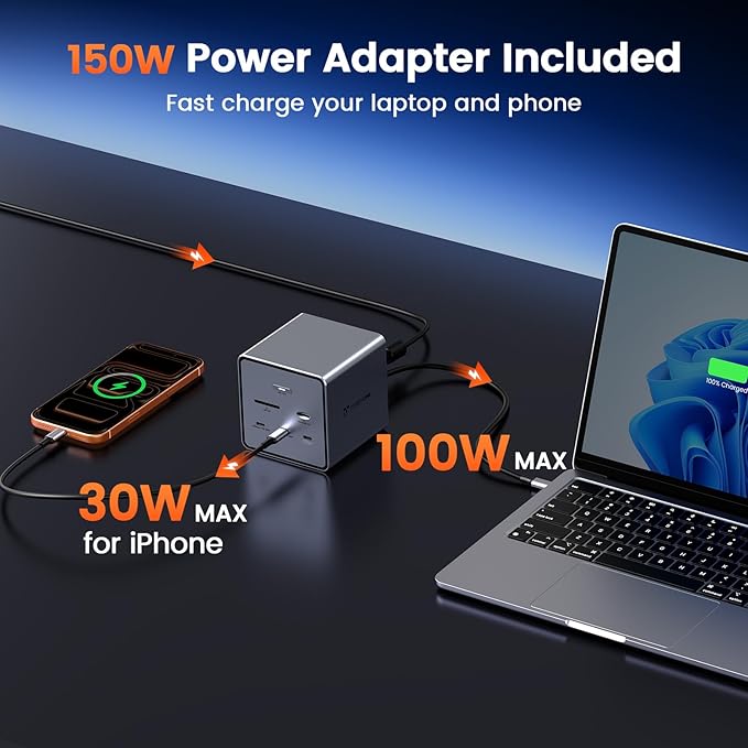 TobenONE 16-in-1 Laptop Docking Station 𝗧𝗿𝗶𝗽𝗹𝗲 𝟰𝗞 Monitor with 150W Power Supply, 3 HDMI, 2.5Gbps Ethernet, 7 USB, USB-C Docking Station for Thunderbolt 5/4/3 Windows/Dell/Lenovo/HP/Asus