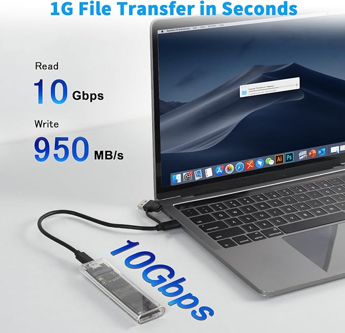 ELUTENG Transparent M.2 NVMe SSD Enclosure with Colorful LED Lights, 10Gbps M2 SSD Enclosure Tool-Free NVMe to USB Adapter External Enclosure for M-Key SSD 2230 2242 2260 2280 Sizes Support UASP Trim