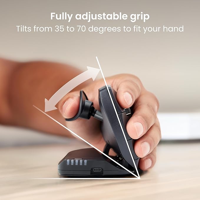 Contour Unimouse Ergonomic Vertical Mouse Adjustable 35°-70° Tilt Angle, 6 Programmable Buttons for Productivity, Customizable Thumb Rest for Wrist Pain Relief | Plug & Play Mac/PC - Wireless - Left