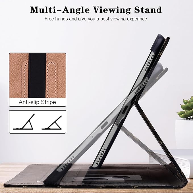 Case for iPad Pro 13 inch (M5/M4) 2025/2024, Premium Leather Folio Stand Protectors Cover with Auto Wake/Sleep, Pencil Holder, Hand Strap and Card Slots - Blue Flower