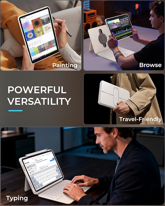 Keyboard Case for iPad Pro 13 Inch M5/M4 2025/2024, Clear Detachable Magnetic 360 Rotatable & Liftable Cover, 7-Color Backlit, Native Gesture Trackpad, 180 Kickstand, White