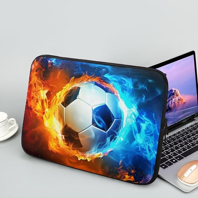 Water and Flame Football Laptop Protective Sleeve for Men Boys Computer Sleeve 13 inch Laptop Case Bag Portable Computer Carrying Case Suitable GITS for Teens