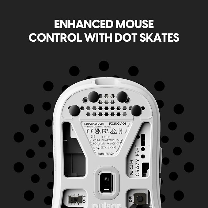 Pulsar Gaming Gears X2N Crazylight Wireless Gaming Mouse, Ultra Lightweight 1.38 oz (39g), Optical Switch, 32000 DPI, 750 IPS, XS-1 Sensor, 8k Compatible (Medium, Uyuni White)